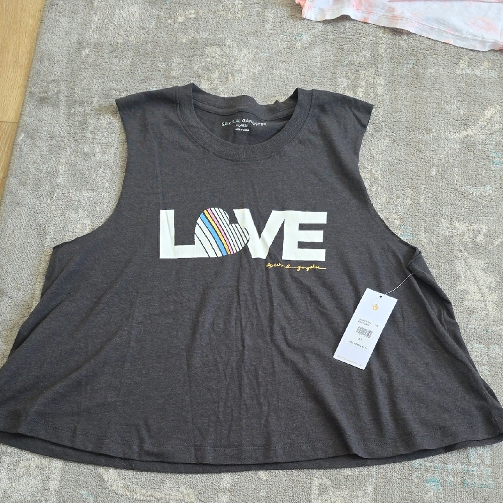 Spiritual Gangster Charcoal Love Graphic Muscle Tee